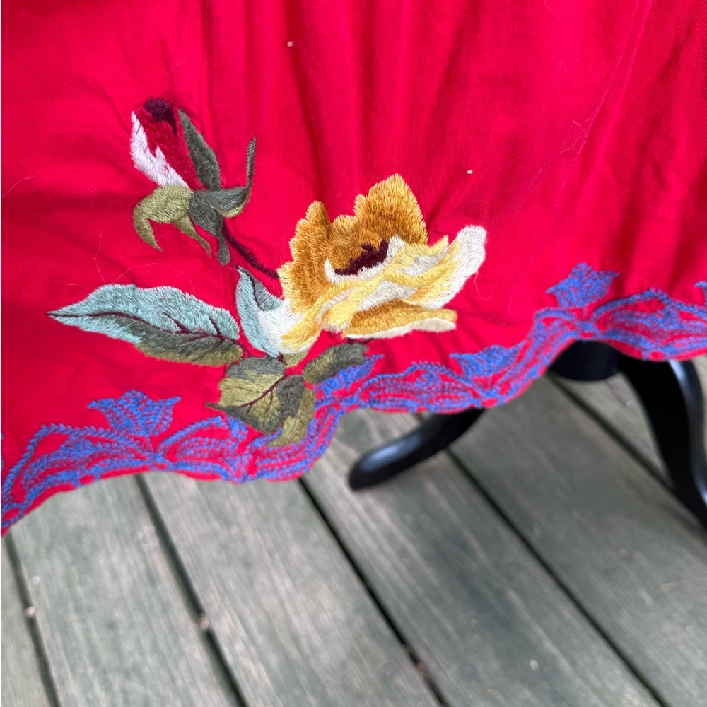 Johnny Was Red Embroidered V-Neck Women’s Dress - Picture 5 of 9